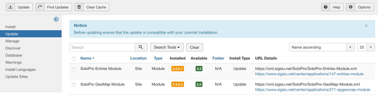 Application Manager - Joomla Updates screenshot