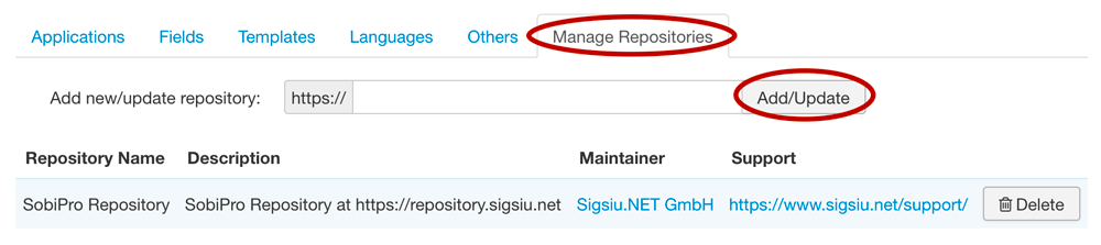 SobiPro Application Manager - Manage Repositories screenshot
