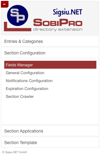 Section Configuration Menu screenshot