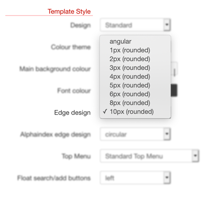 Template Settings - Edge design screenshot