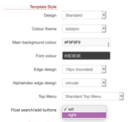 Template Settings - Float Search/Add Buttons screenshot