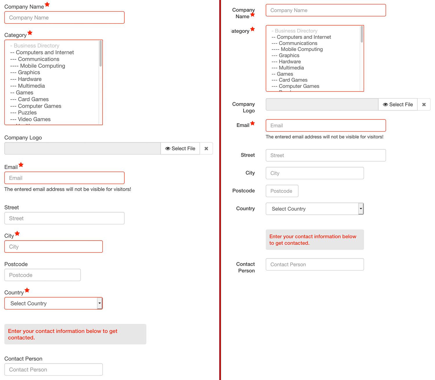 Template Settings - Inline Form Settings screenshot