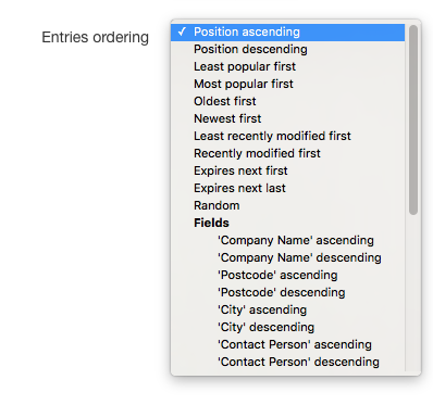 Template Settings - Entries Ordering screenshot