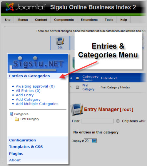 Entries & Categories Menu