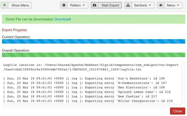 Export Entries