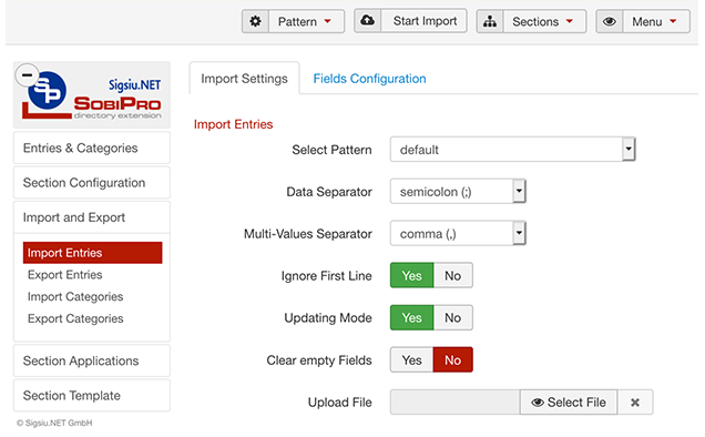 Import Entries Settings