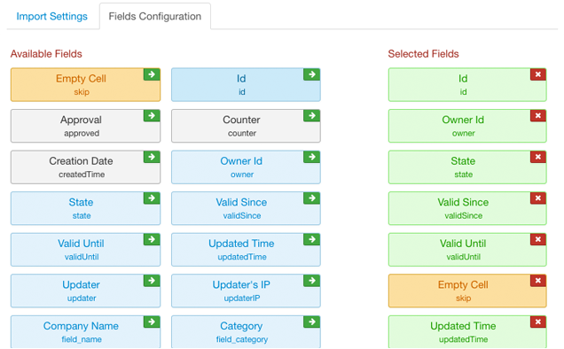 Import Entries Fields Configuration