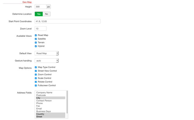 Entry Input Field Settings (Google map)