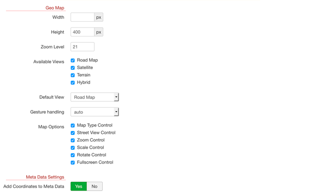 Entry View Field Settings (Google map)