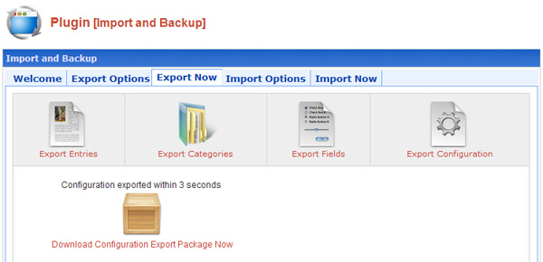 Import and Backup Plugin screenshot