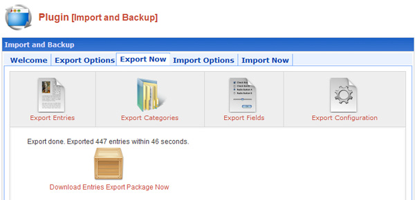 Import and Backup Plugin screenshot