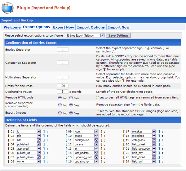 Import and Backup Plugin screenshot