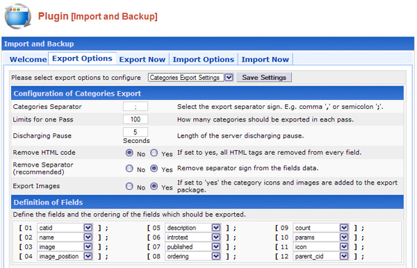 Import and Backup Plugin screenshot