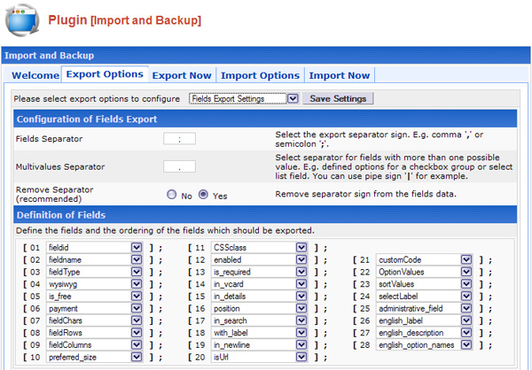 Import and Backup Plugin screenshot