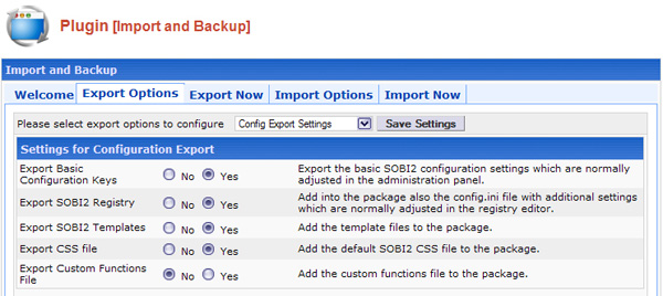 Import and Backup Plugin screenshot