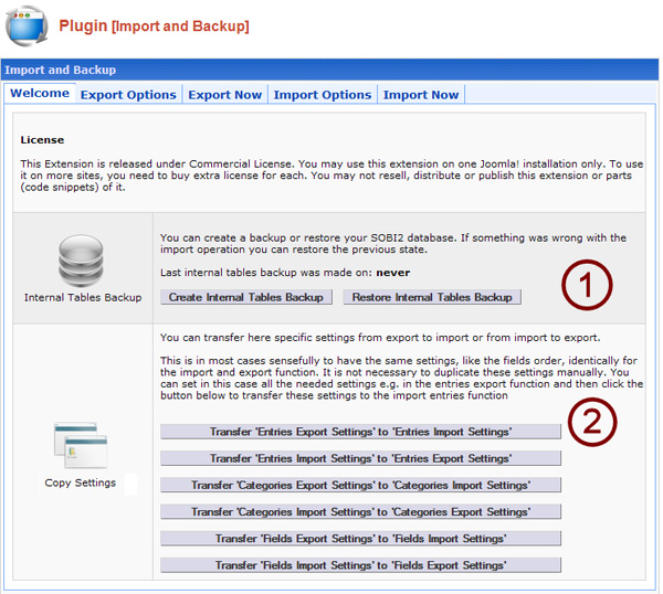 Import and Backup Plugin screenshot