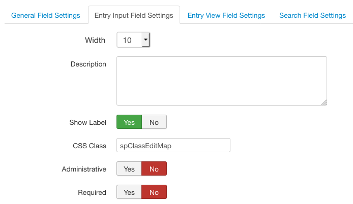 Entry Input Field Settings screenshot