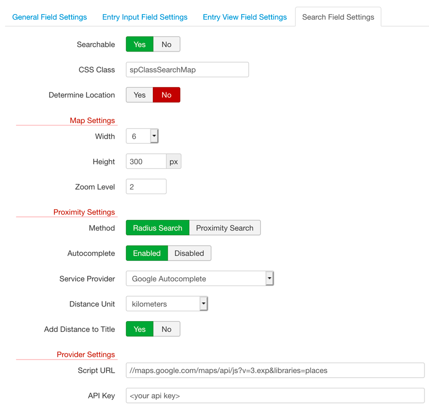 Search Field Settings screenshot