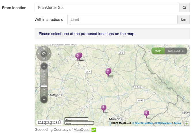 MapQuest Search without Autocomplete function screenshot