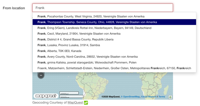 MapQuest Search with Autocomplete function screenshot