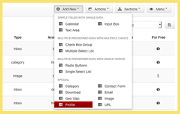 Profile Field for SobiPro component  - Selection in Fields Manager screenshot