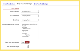 Profile Field for SobiPro component  - Entry Input Field settings screenshot