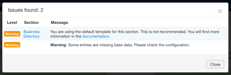 SobiPro Control Panel - Show Issues screenshot