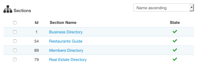 SobiPro Control Panel - Sections List screenshot