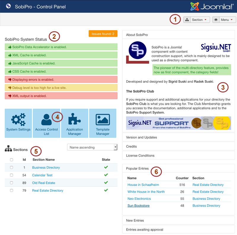 SobiPro Control Panel screenshot