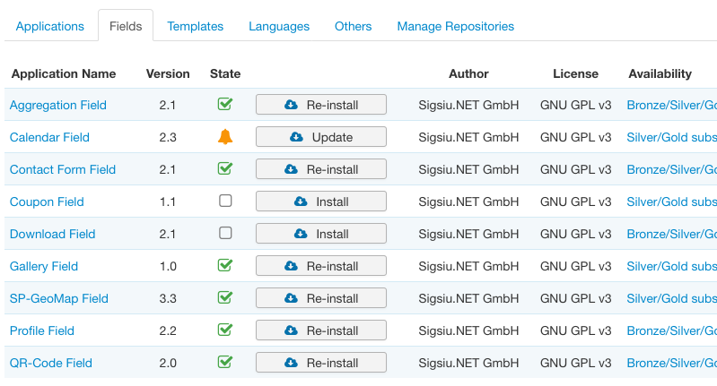 SobiPro - Installing applications via repository screenshot