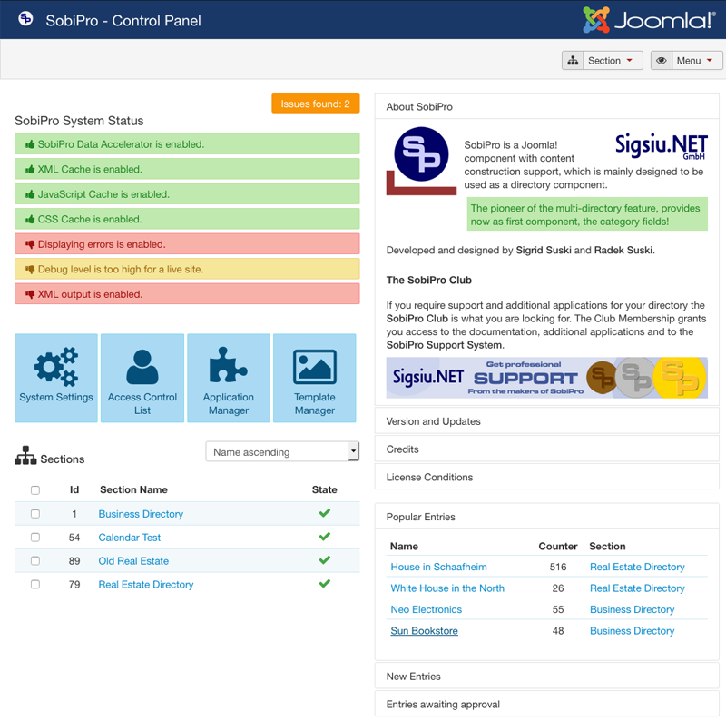 SobiPro Installation - SobiPro Control Panel screenshot