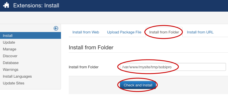 SobiPro Installation - Install from Folder screenshot