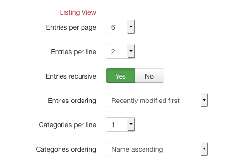 Template Settings - Listing View screenshot