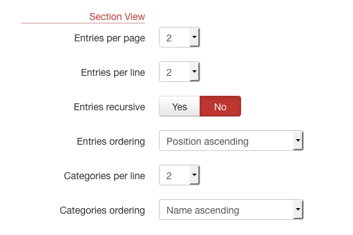 Template Settings - Section View screenshot