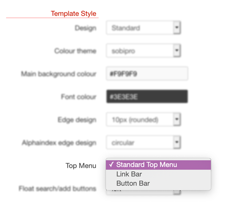 Template Settings - Top Menu screenshot