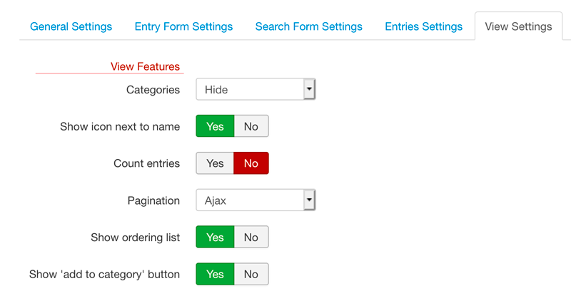 Template Settings - View Features screenshot